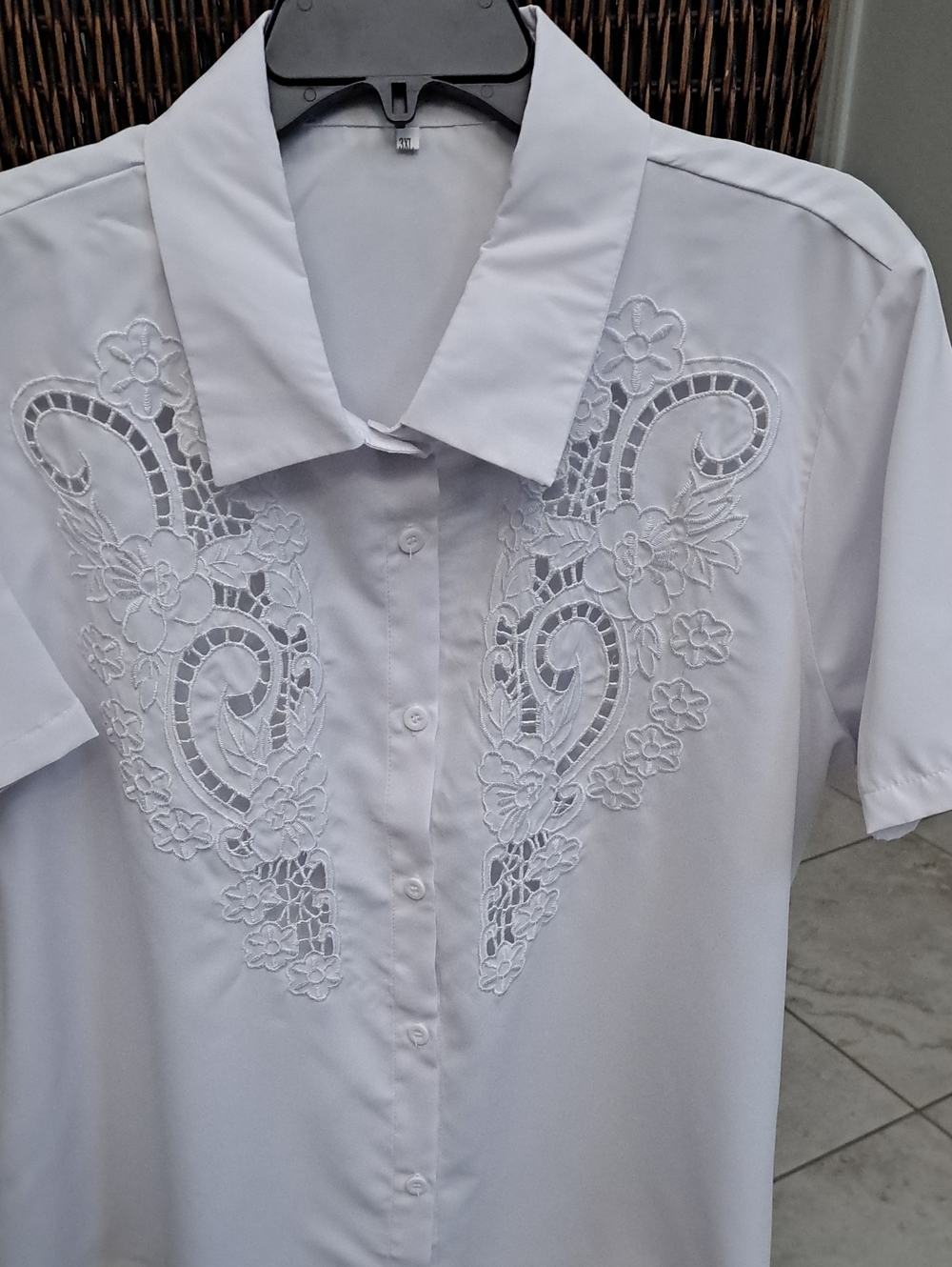 Unlisted White Floral Cutwork Button-Up Blouse